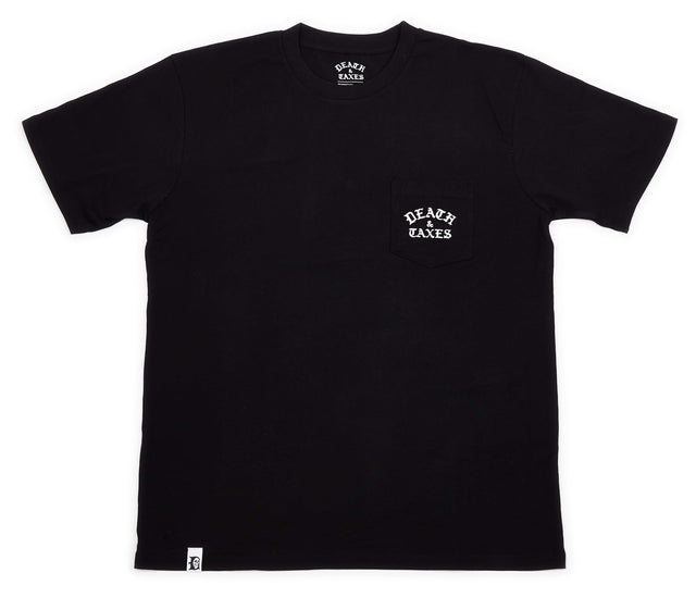 Death & Taxes Tonal Black Old English Pocket Tee