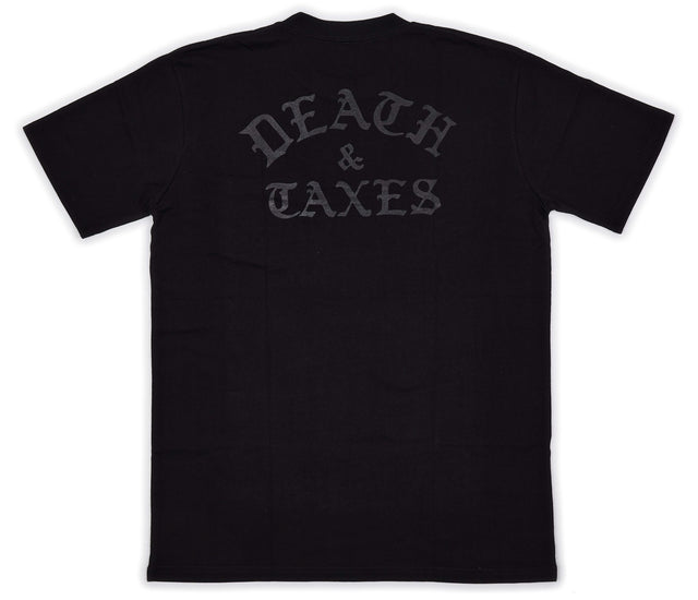 Death & Taxes Tonal Black Old English Pocket Tee